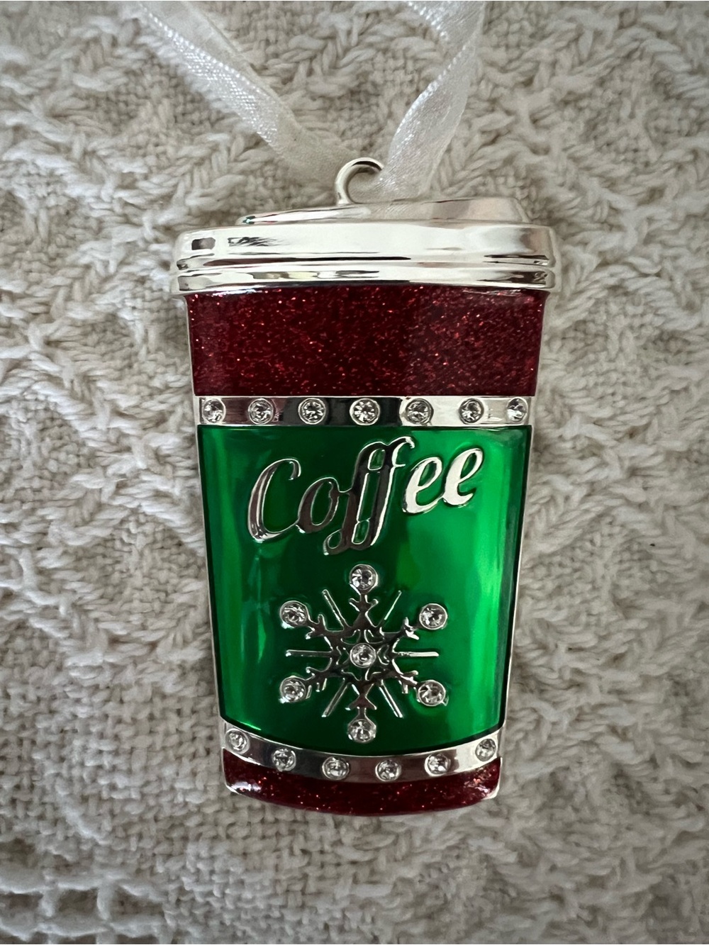 Festive Harvey Lewis Green & Red Coffee Cup Holiday Ornament